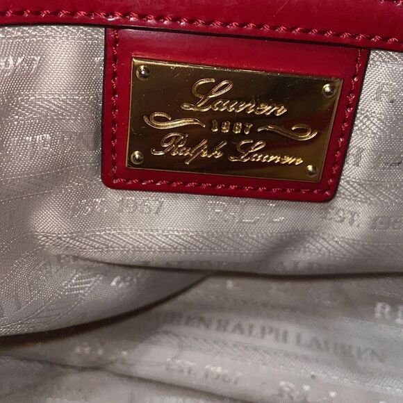 Ralph Lauren Vintage Ferrari Red Leather Handbag Glossy Shoulder Purse - Picture 9 of 16